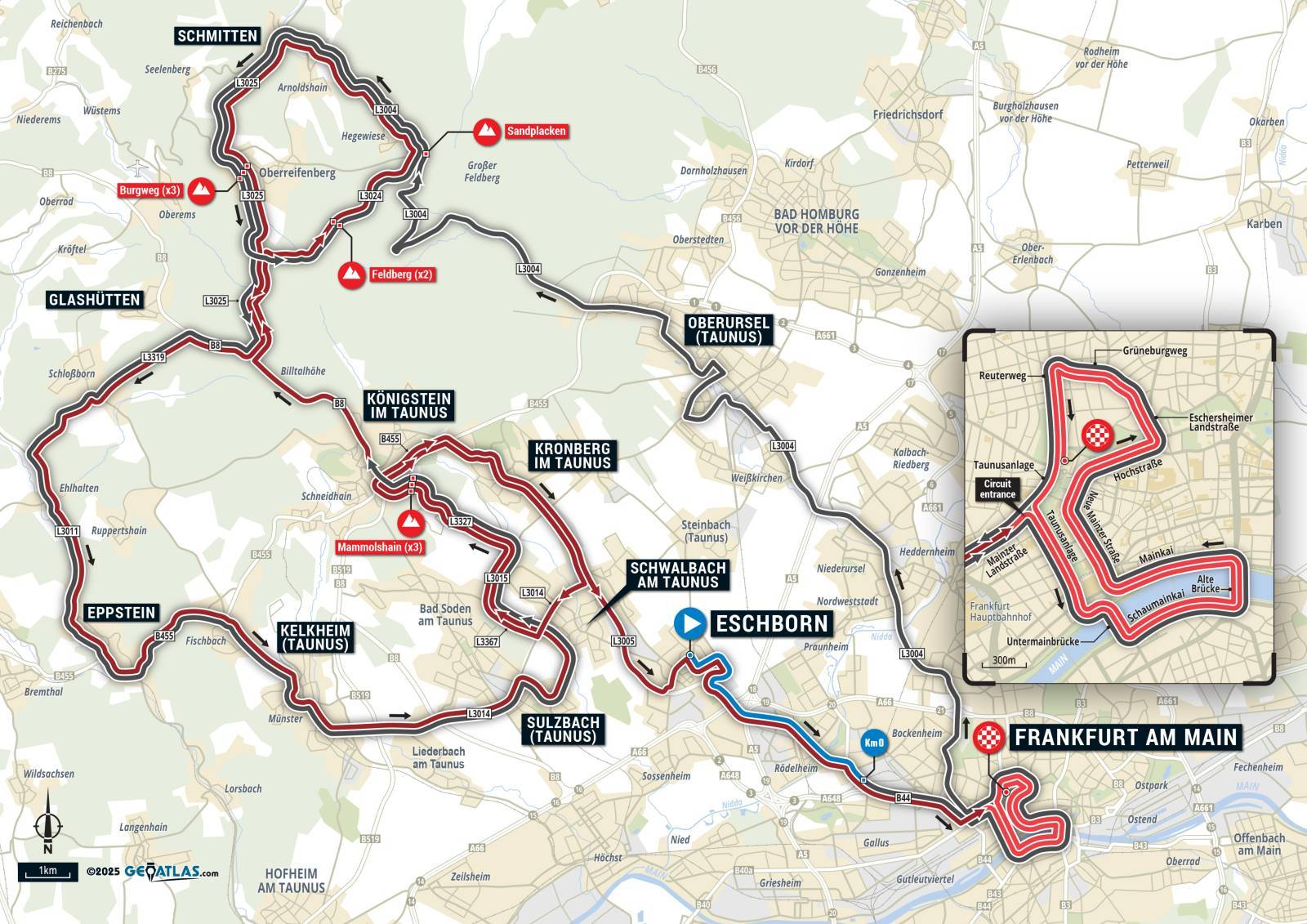 Official Eschborn-Frankfurt 2026 stage map for Eschborn to Frankfurt.