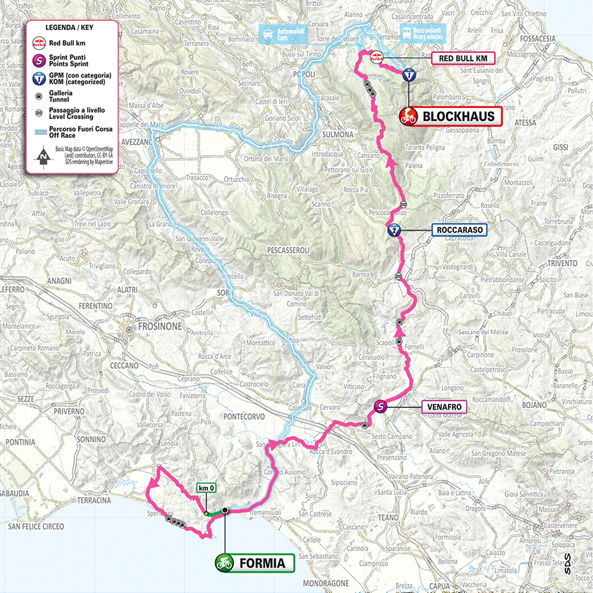 Official Giro d'Italia 2026 stage 7 map for Formia to Blockhaus.