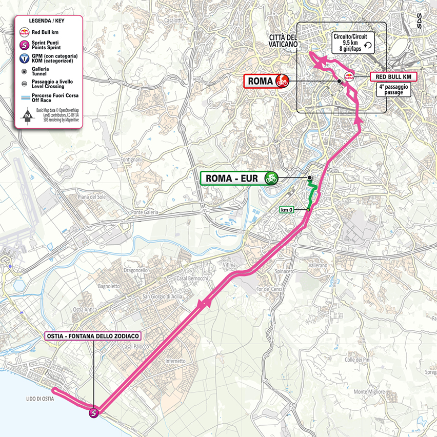 Official Giro d'Italia 2026 stage 21 map for Roma to Roma.