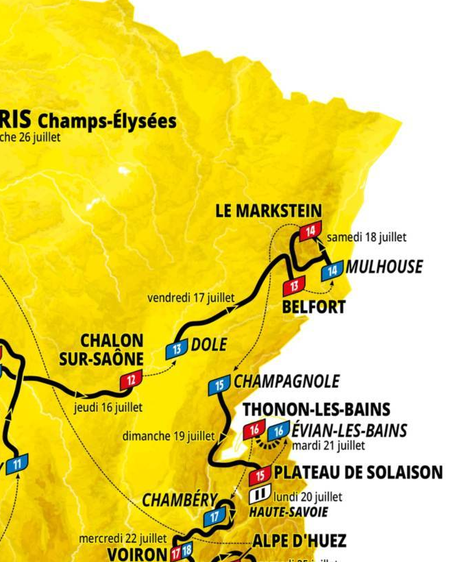 Official Tour de France 2026 stage 13 map for Dole to Belfort.
