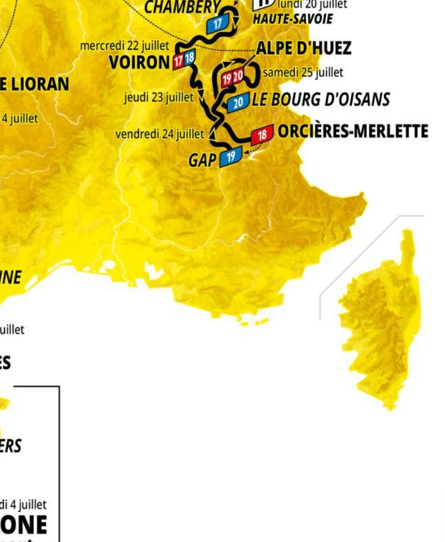 Official Tour de France 2026 stage 17 map for Chambéry to Voiron.