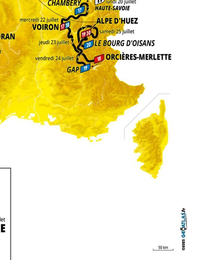 Official Tour de France 2026 stage 18 map for Voiron to Orcières-Merlette.