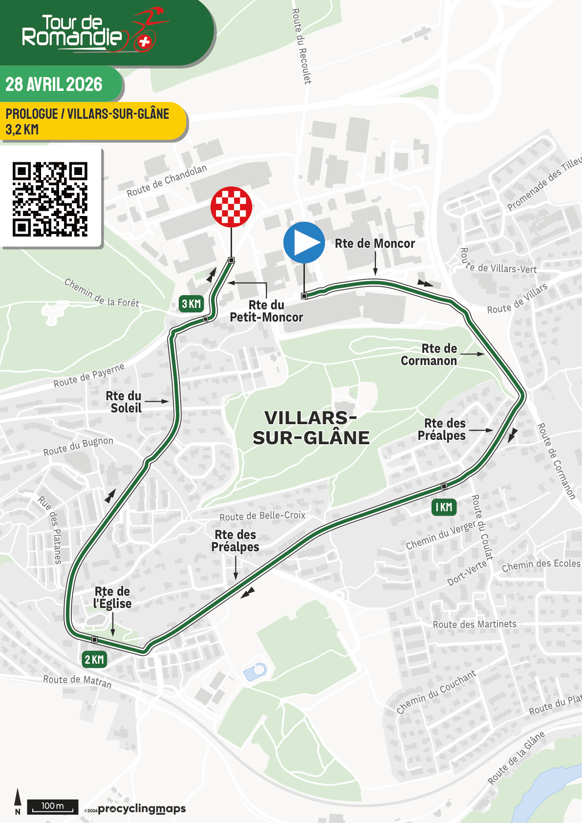 Official Tour de Romandie 2026 prologue map for Villars-sur-Glâne to Villars-sur-Glâne.