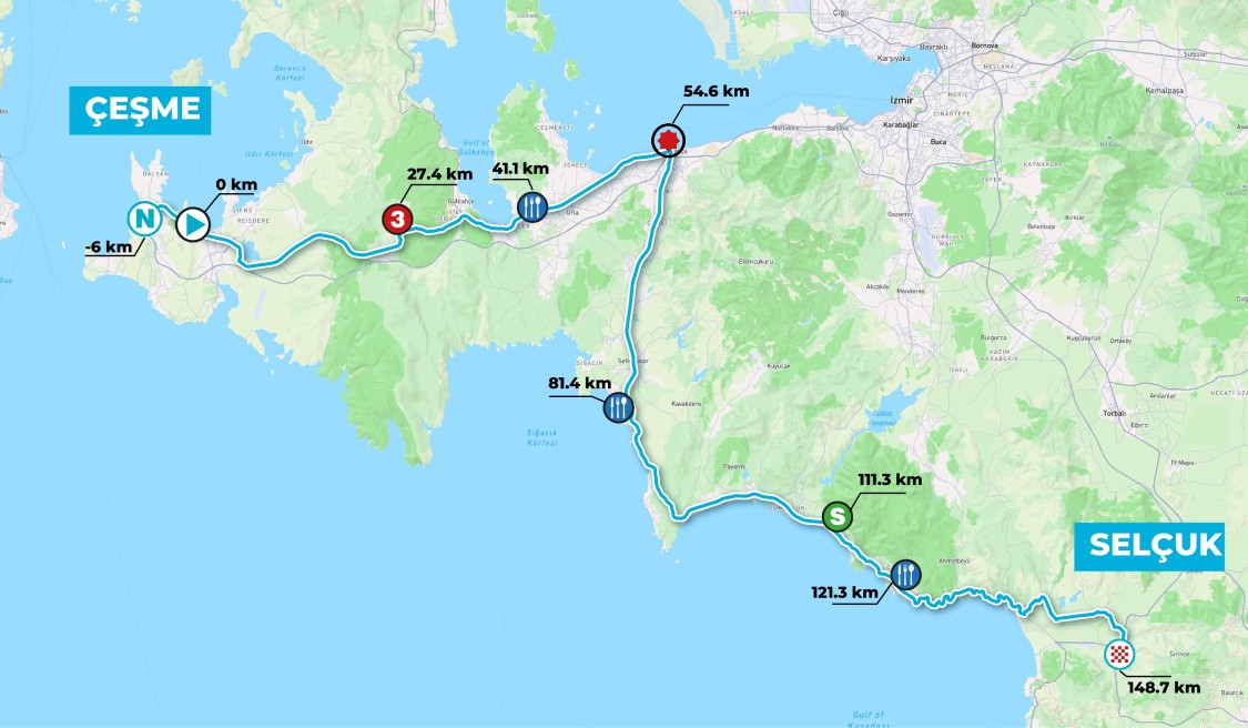 Official Tour of Türkiye 2026 stage 1 map for Çeşme to Selçuk.