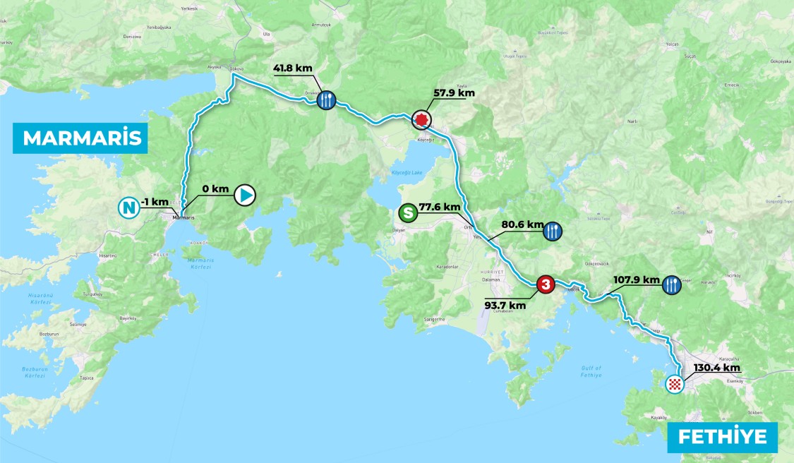 Official Tour of Türkiye 2026 stage 4 map for Marmaris to Fethiye.